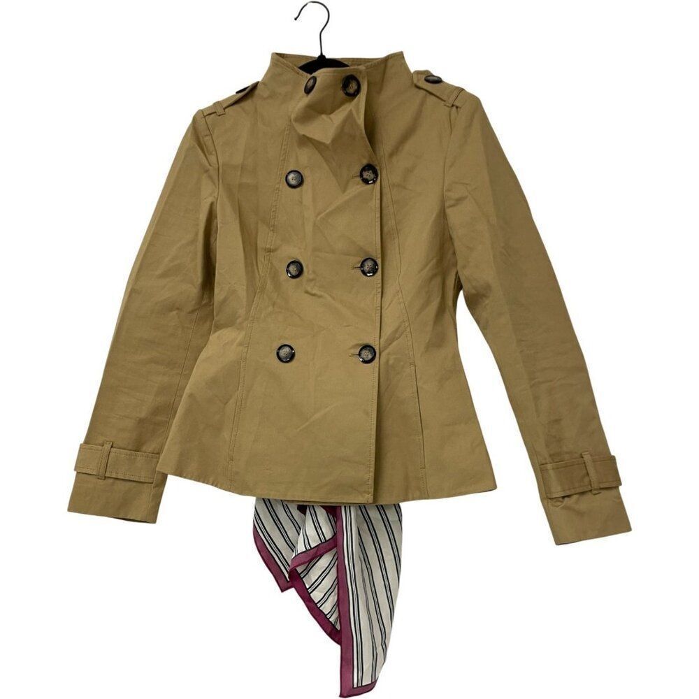 Zara Womens Short Trench Coat Jacket XS Tan Brown High Neck 2010/710 NWT